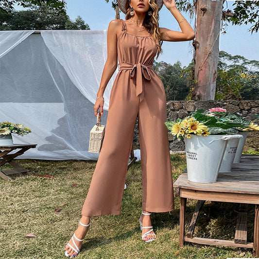 Sexy Cutout Wide-Leg Jumpsuit with Belt - Sling Style Elegance